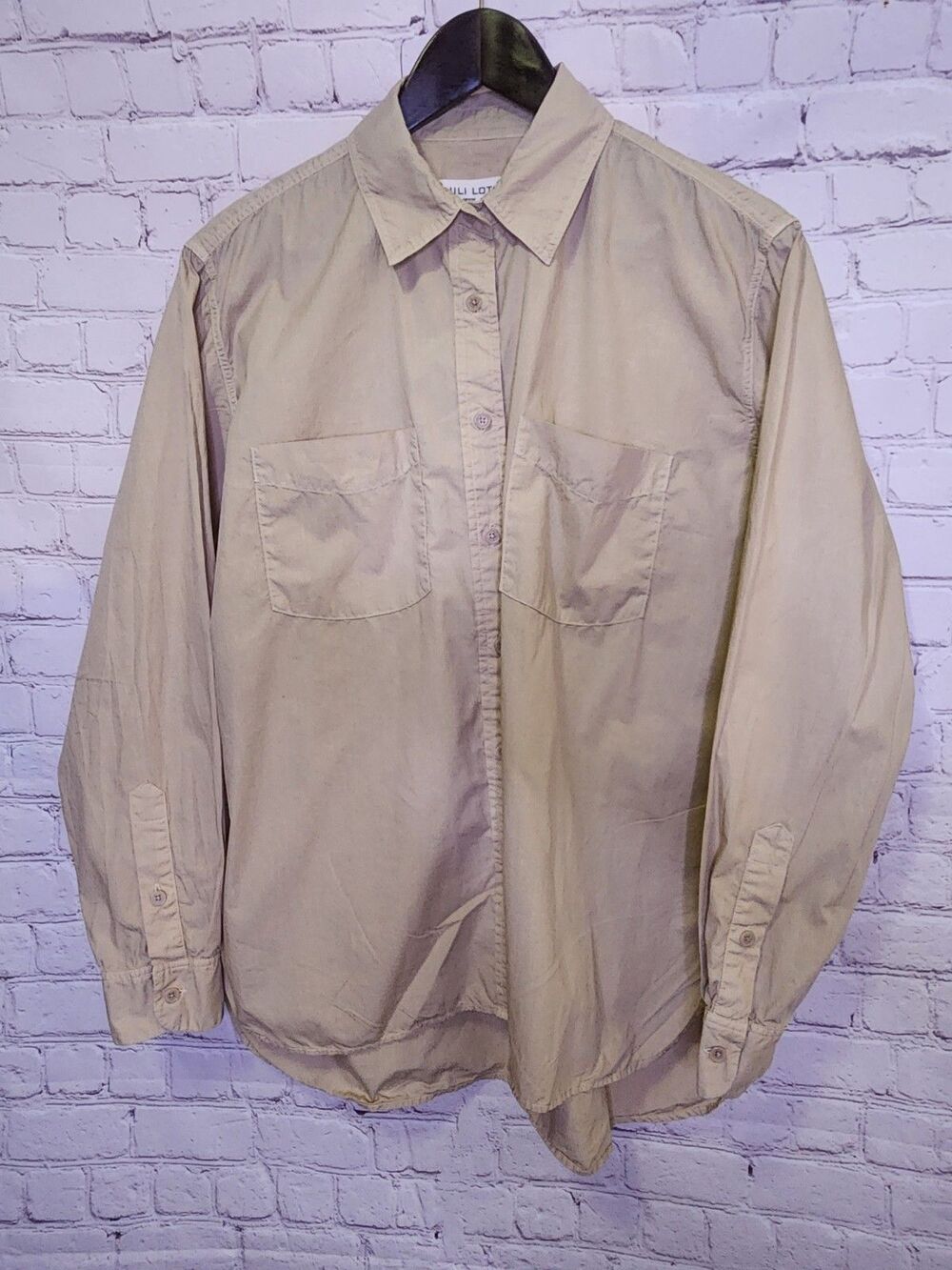 Nili Lotan Kelsey Shirt Womens Medium Khaki USA Made - Picture 2 of 8
